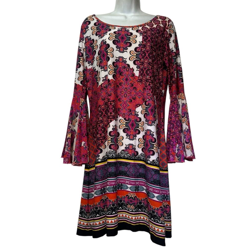 haani Petite pink long Bell sleeve geometric dress Size PL